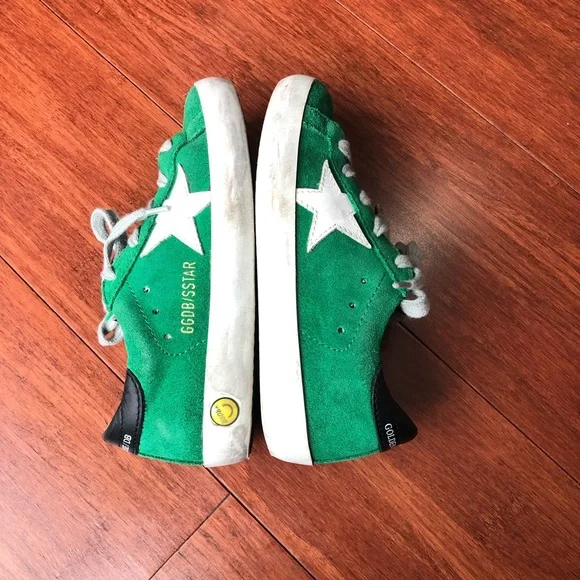 Final$ Golden Goose super kids low top suede sneaker EU29 US12 green white stars - Picture 3 of 14